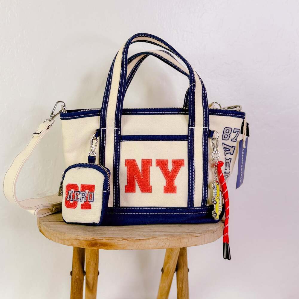 Y2K 2000s Aeropostale NY Mini Canvas Crossbody Bag Cream Preppy Taxi Charm NWT
